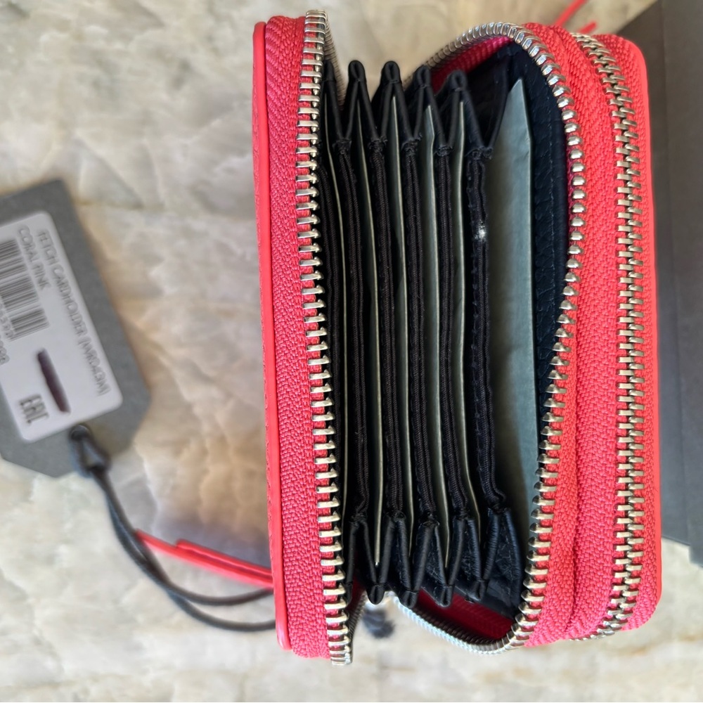 All Saints Leather Fetch Card Holder in Coral Pink, NWT. - Picture 6 of 8
